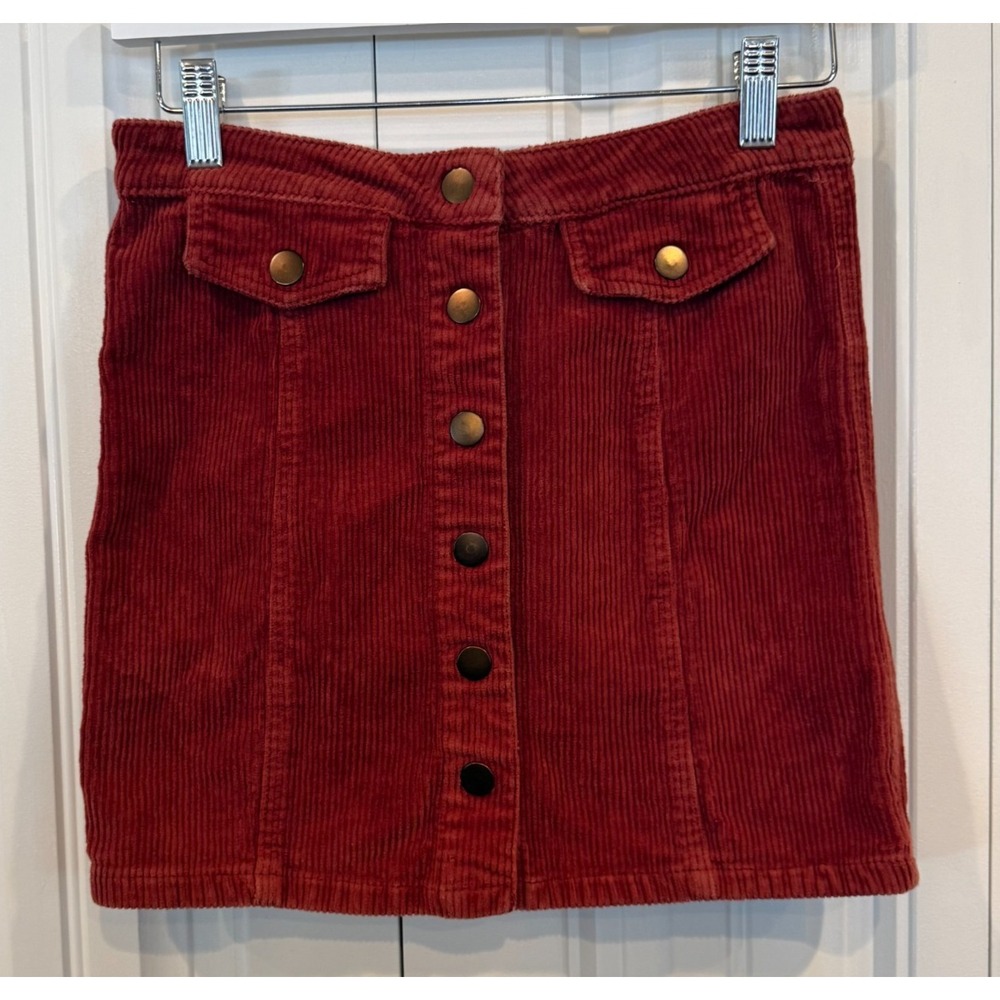 Blue Spice Corduroy Mini Skirt Red Button Front Stretch Women's Size 3 Juniors